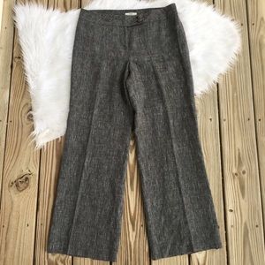LOFT Linen Wide Leg Lined Petite Gray Career Pants